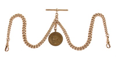 Lot 466 - A 9ct gold graduated curb link double Albert chain, c.1900
