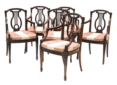 Lot 601 - A set of six mahogany Sheraton Revival dining armchairs