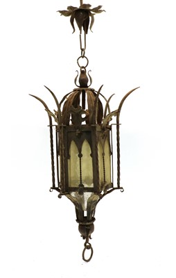 Lot 179 - A hexagonal iron hanging porch lantern