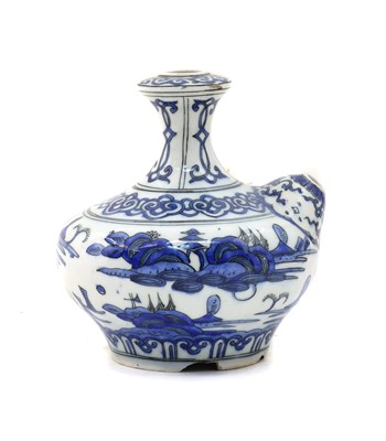 Lot 376 - A Safavid style blue and white kendi