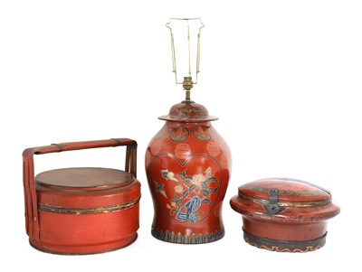 Lot 4 - A Chinese red-lacquered food carrier