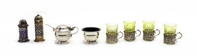Lot 128 - A silver mustard pot and salt cellar