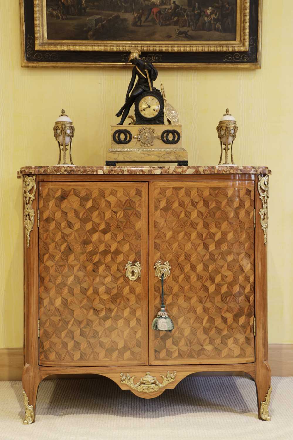 Lot 55 - A Royal French Louis XV kingwood, tulipwood, sycamore and parquetry inlaid meuble d'entrée