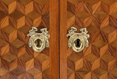 Lot 55 - A Royal French Louis XV kingwood, tulipwood, sycamore and parquetry inlaid meuble d'entrée