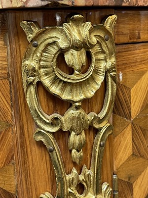 Lot 55 - A Royal French Louis XV kingwood, tulipwood, sycamore and parquetry inlaid meuble d'entrée