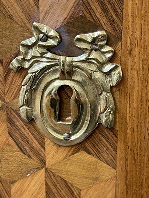Lot 55 - A Royal French Louis XV kingwood, tulipwood, sycamore and parquetry inlaid meuble d'entrée