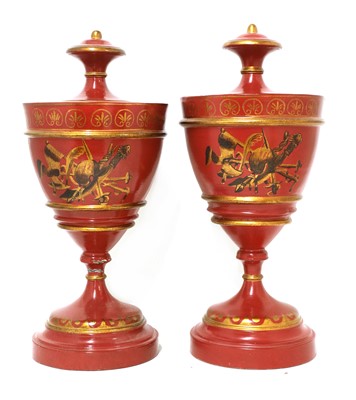 Lot 41 - A pair of Regency-style toleware urns