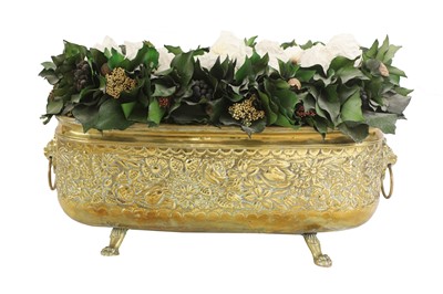 Lot 50 - A pair of embossed brass wine coolers