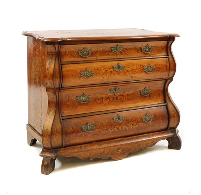 Lot 350 - A 19th century Dutch marquetry bombe shaped chest of four drawers