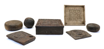 Lot 269A - An antique oak chip carved spice box 18th/19th century