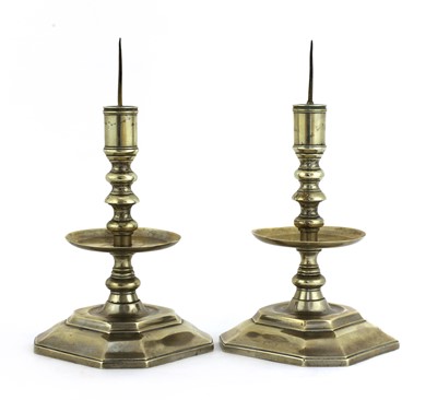 Lot 206 - A pair of Chinese paktong pricket candlesticks