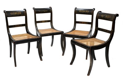 Lot 230 - A set of four Regency black japanned dining chairs