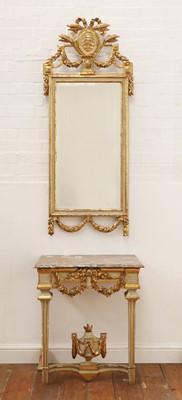 Lot 156 - A Danish giltwood and white-painted mirror and marble top console