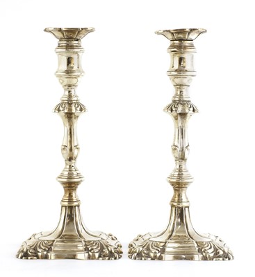 Lot 503 - A pair of George II-style silver candlesticks