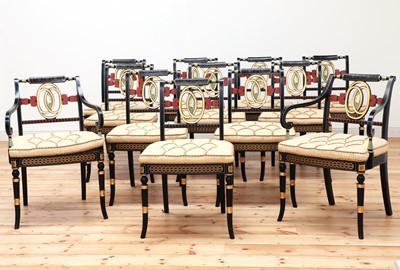 Lot 154 - A set of twelve Regency-style painted dining chairs
