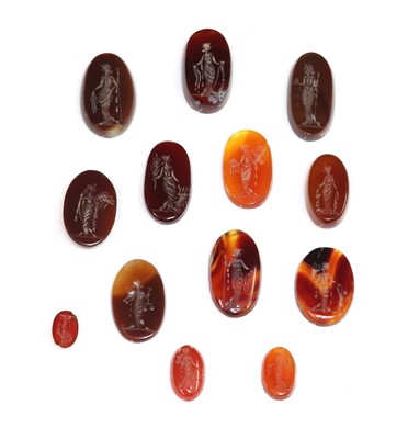 Lot 223 - Thirteen oval agate intaglios