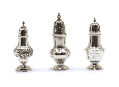 Lot 1 - Three various silver sugar casters
