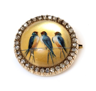 Lot 51 - A former Austro-Hungarian diamond set reverse painted crystal intaglio brooch, c.1880