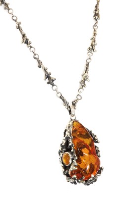 Lot 255 - A Polish silver amber pendant, c.1970