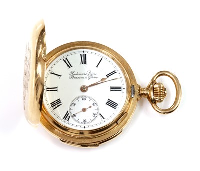 Lot 119 - A Swiss 14ct gold hunter repeater fob watch