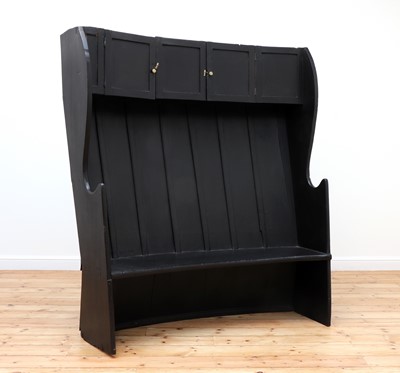 Lot 764 - A vernacular painted ash and pine 'bacon' settle