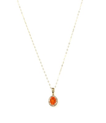 Lot 165 - A gold fire opal and diamond cluster pendant