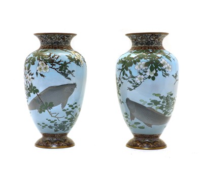 Lot 95 - A pair of Japanese cloisonne vases