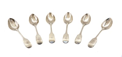 Lot 28 - A set of six William lV silver fiddle pattern serving spoons