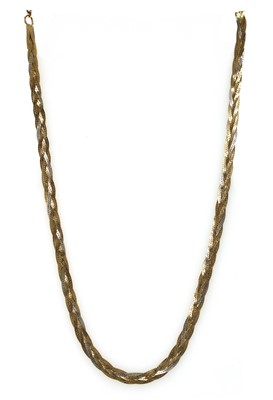 Lot 1143 - A 9ct two colour gold plaited herringbone link necklace