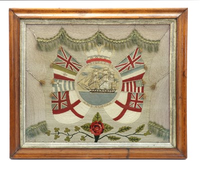 Lot 84 - A sailorwork maritime needlework picture