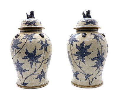 Lot 257 - A pair of modern Chinese blue and white pottery vases