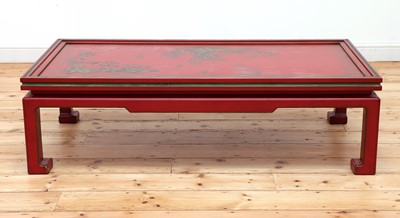 Lot 5 - A Chinese-style red-lacquered coffee table in the manner of Mallett & Sons