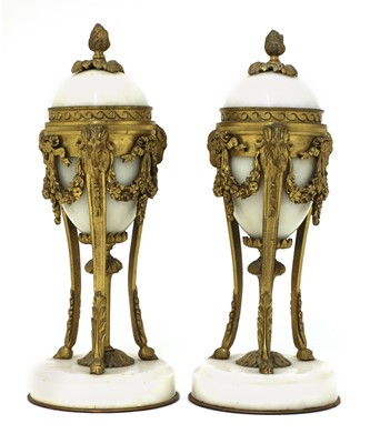 Lot 53 - A pair of French Empire-style white marble and ormolu cassolettes