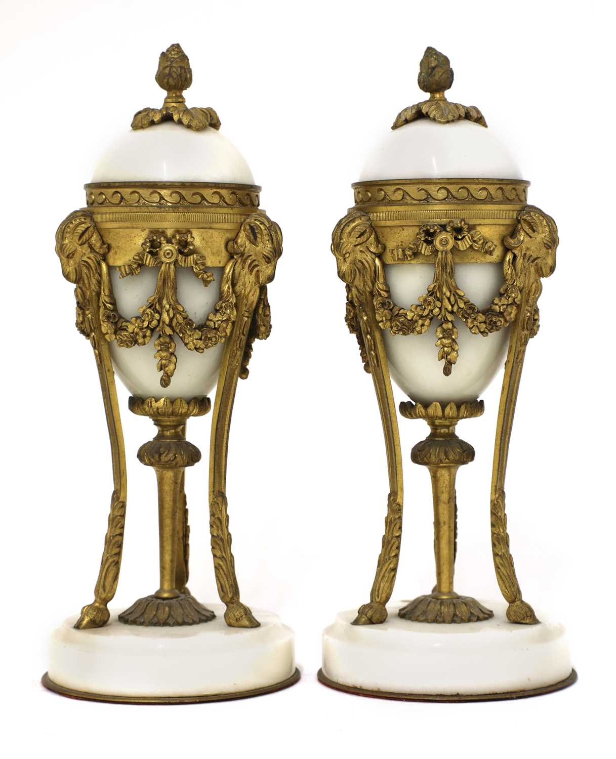 Lot 53 - A pair of French Empire-style white marble and ormolu cassolettes