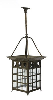 Lot 123 - An Arts and Crafts brass hall lantern