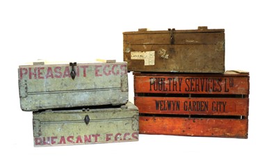Lot 301 - Two pine boxes, inscribed 'Pheasant Eggs'