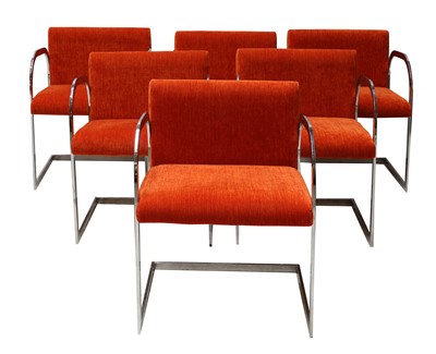 Lot 712 - A set of six chromed cantilever dining chairs