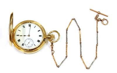 Lot 458 - An 18ct gold side wide half hunter pocket watch