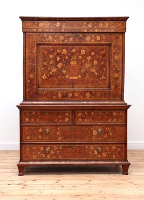 Lot 155 - A Dutch walnut and marquetry inlaid escritoire