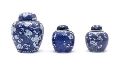 Lot 121 - Three Chinese blue and white jars and covers