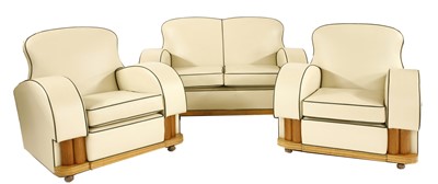 Lot 295 - An Art Deco cream leather three-piece suite