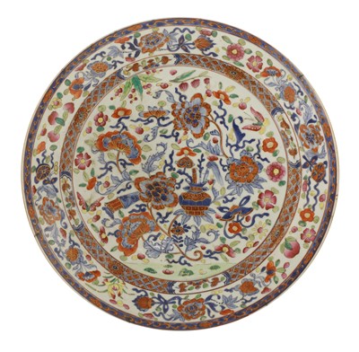 Lot 45 - A Chinese clobbered blue and white charger