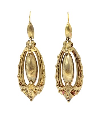 Lot 88 - A pair of Victorian Etruscan style gold drop earrings