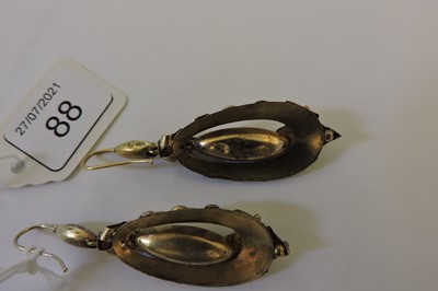 Lot 88 - A pair of Victorian Etruscan style gold drop earrings