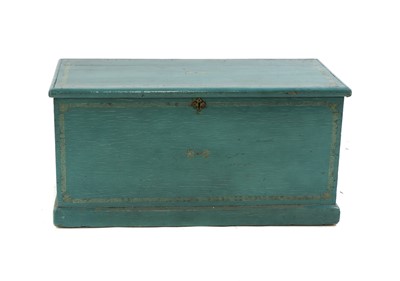 Lot 276 - A blue painted pine box with 20 plus wood working planes