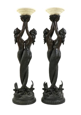 Lot 286 - A pair of large resin bronze uplighters