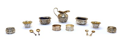 Lot 19 - A pair of silver salts with blue glass liners