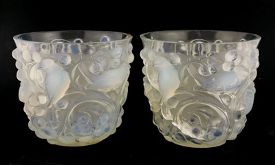 Lot 181 - A pair of Lalique opalescent glass 'Avalon' vases