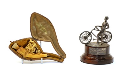 Lot 34 - Cycling interest -  a silver trophy finial and a meerschaum pipe