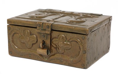 Lot 66 - An Arts and Crafts embossed copper casket